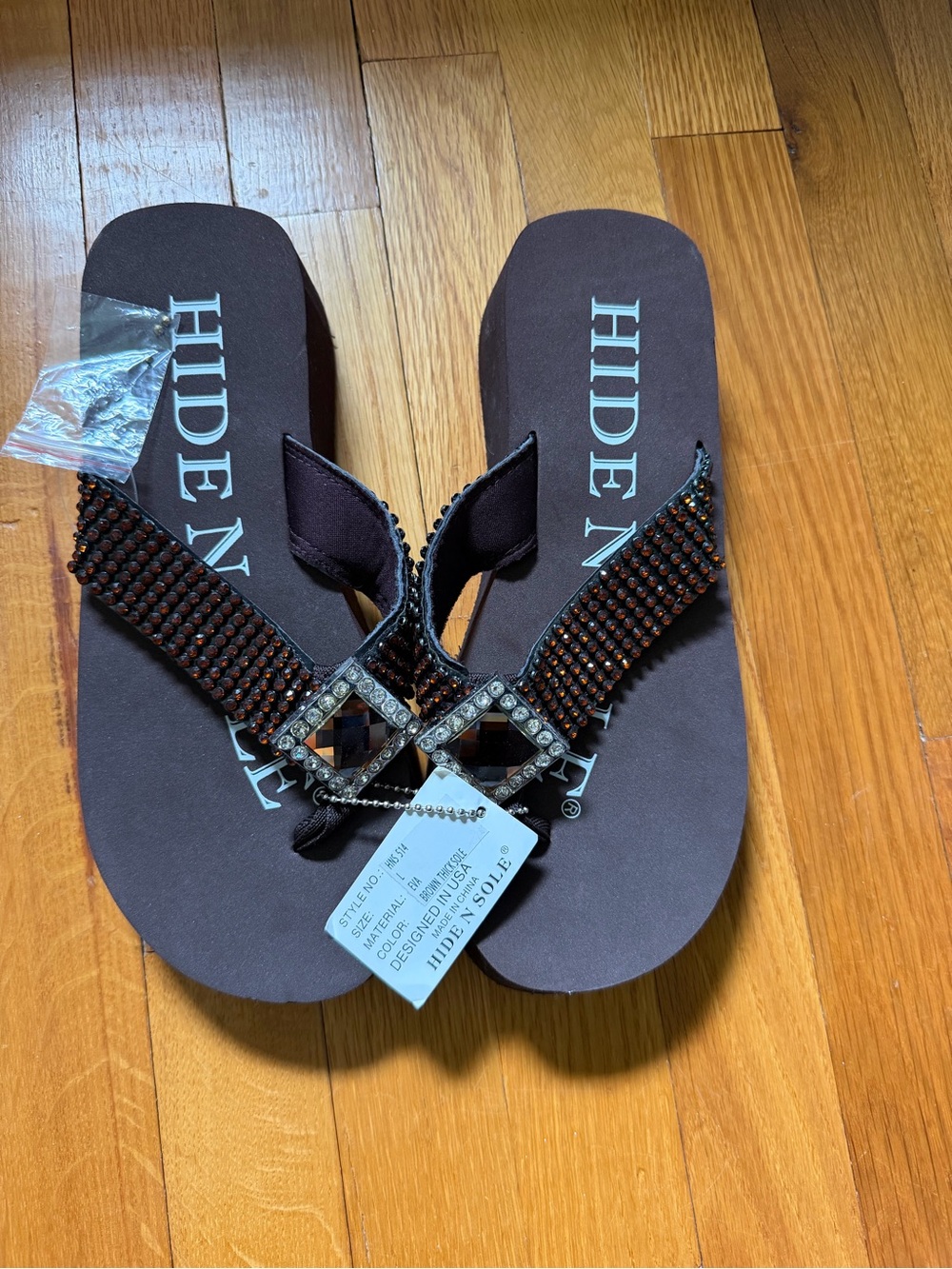 HIDE N SOLE Embellished Brown Beaded Flip Flops